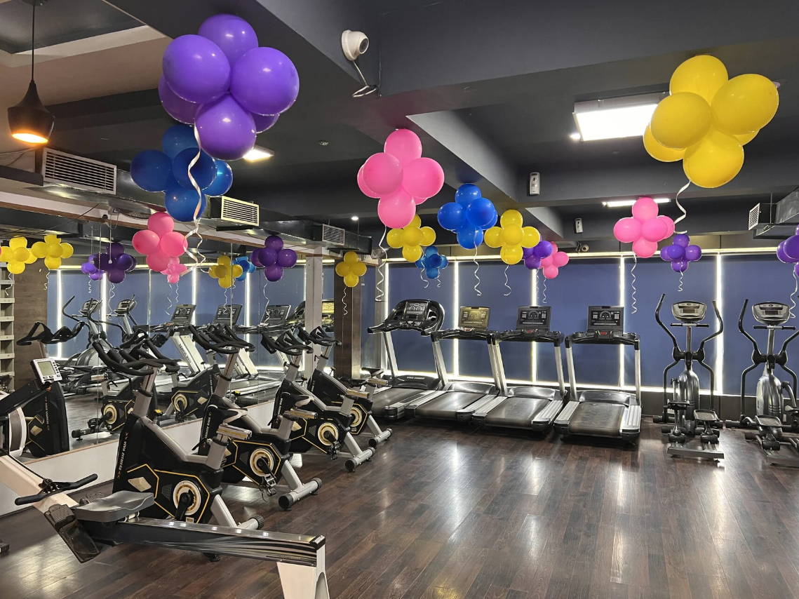 Multi color Balloons hanging on cieling